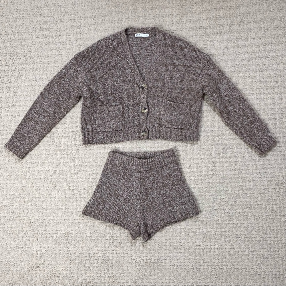 Zara Knit Cardigan and Shorts Set